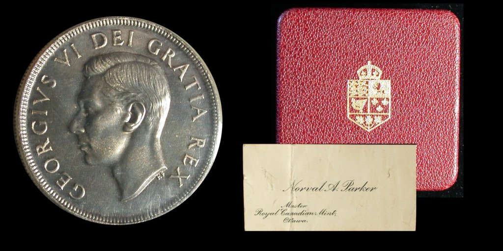 Lot #187 A 1951 Prooflike Silver Dollar with Calling Card of the Royal Canadian Mint Master